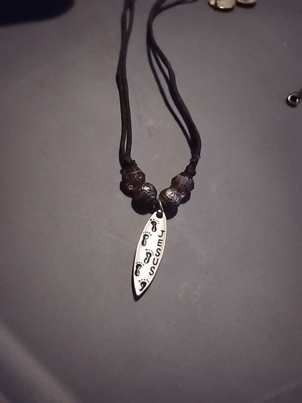 Jesus Pendant Surfboard Necklace in Black and Silver